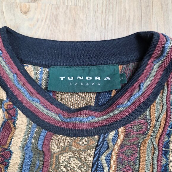 Tundra Men's Vintage Knit Coogi Style Crewneck Sweater Textured L 90s - Picture 3 of 14